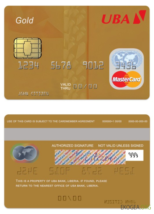 Libéria UBA Bank carte de débit d'or